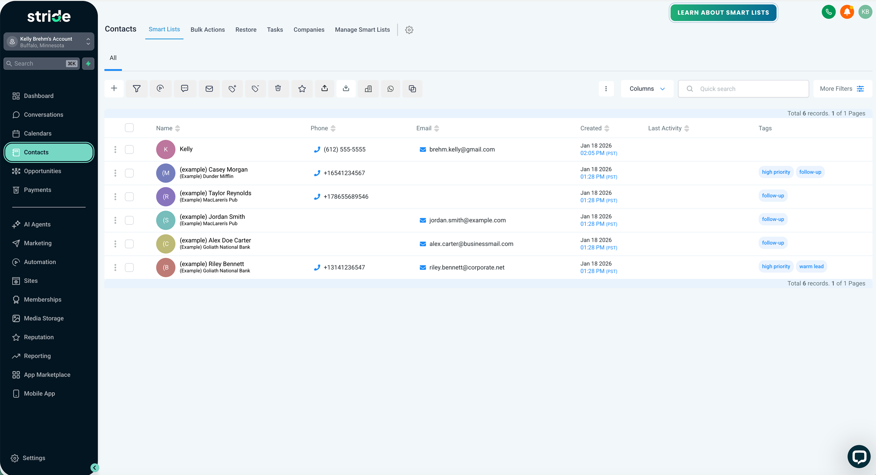 Competitor CRM — contacts and smart lists