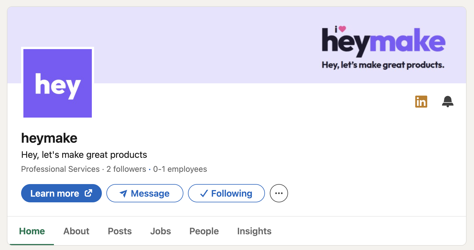 Heymake LinkedIn page header